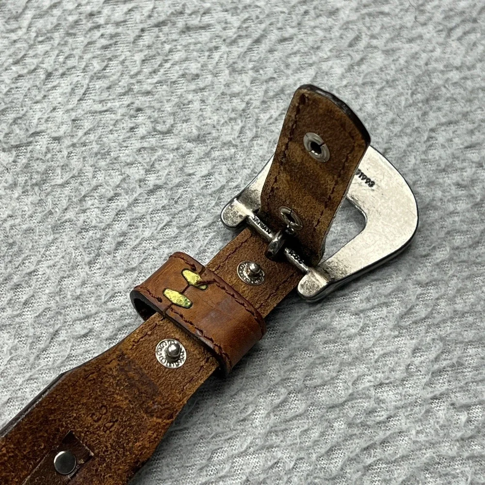 California Billy Belt Mens 34 Brown Leather Concho Western Engraved Buckle 1993